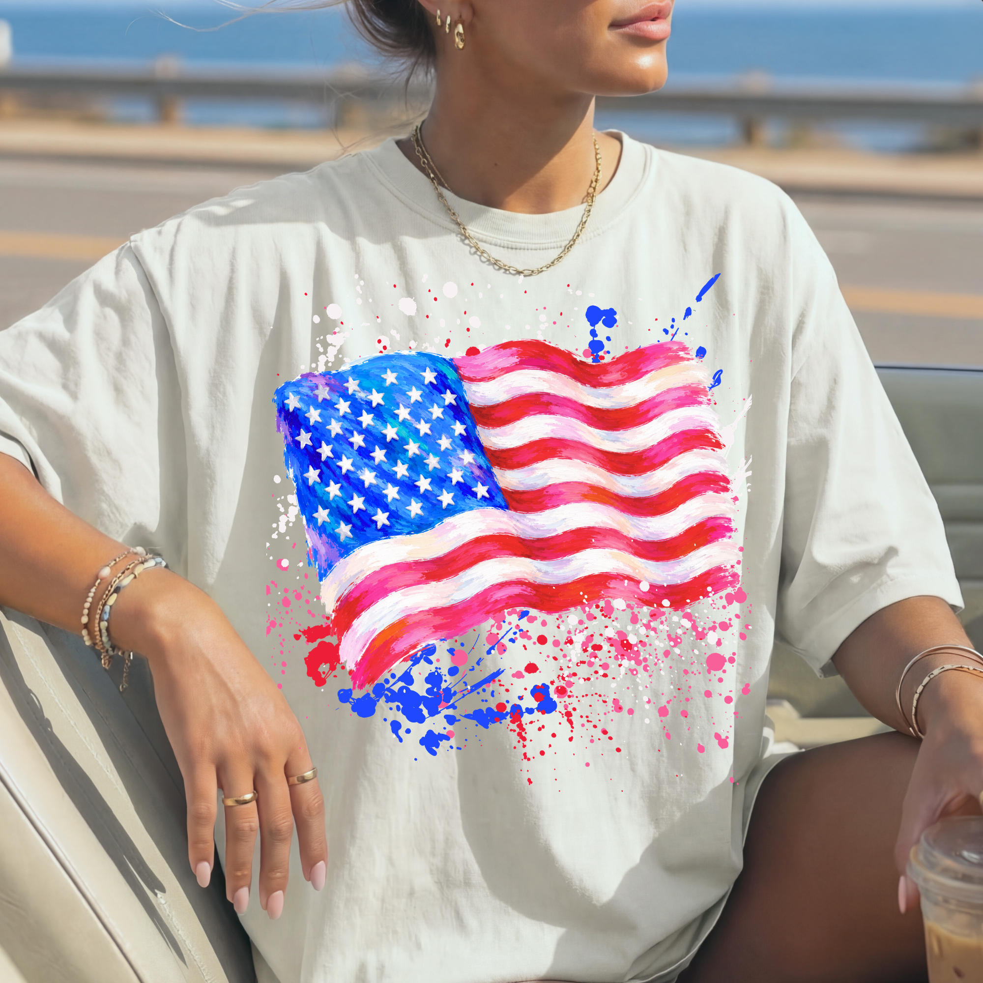 USA Flag paint splatter PNG Digital Download