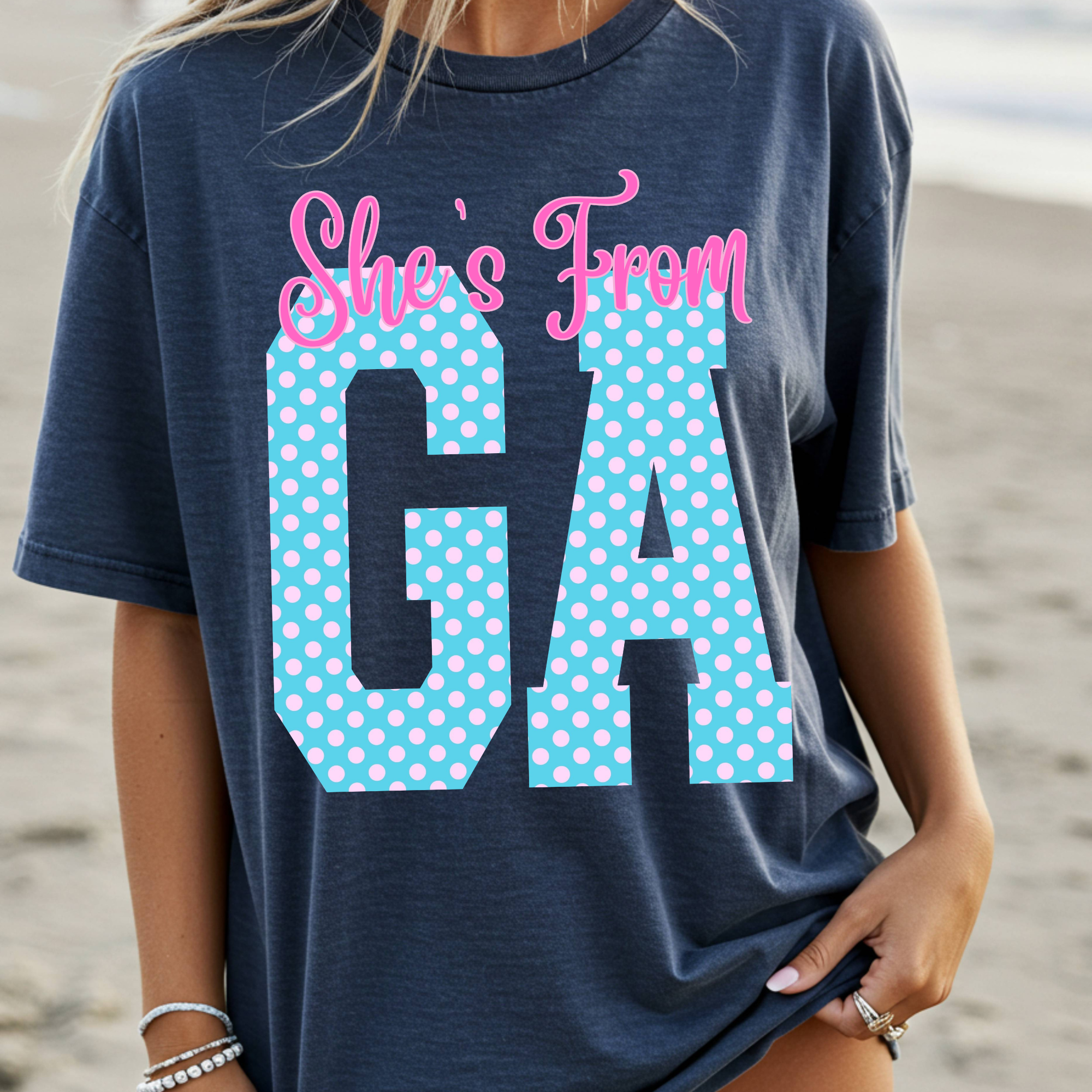 She's From GA PNG- Cute Polka Dot Southern Design
