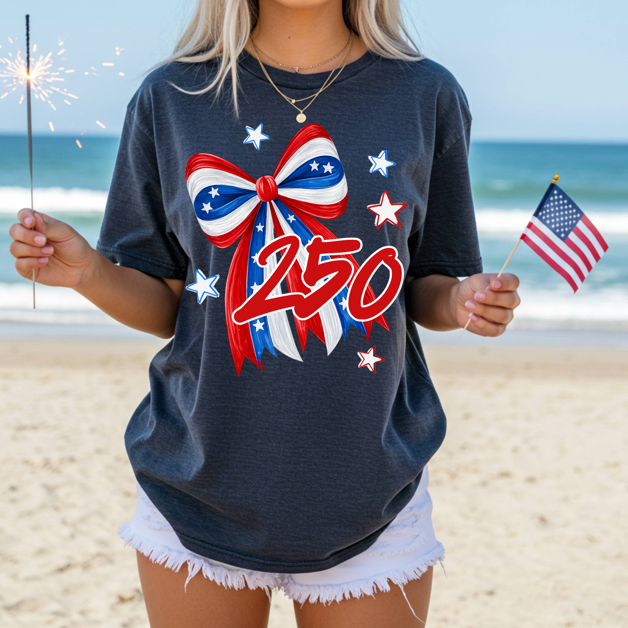 250 Years America hand painted bow PNG Digital Download