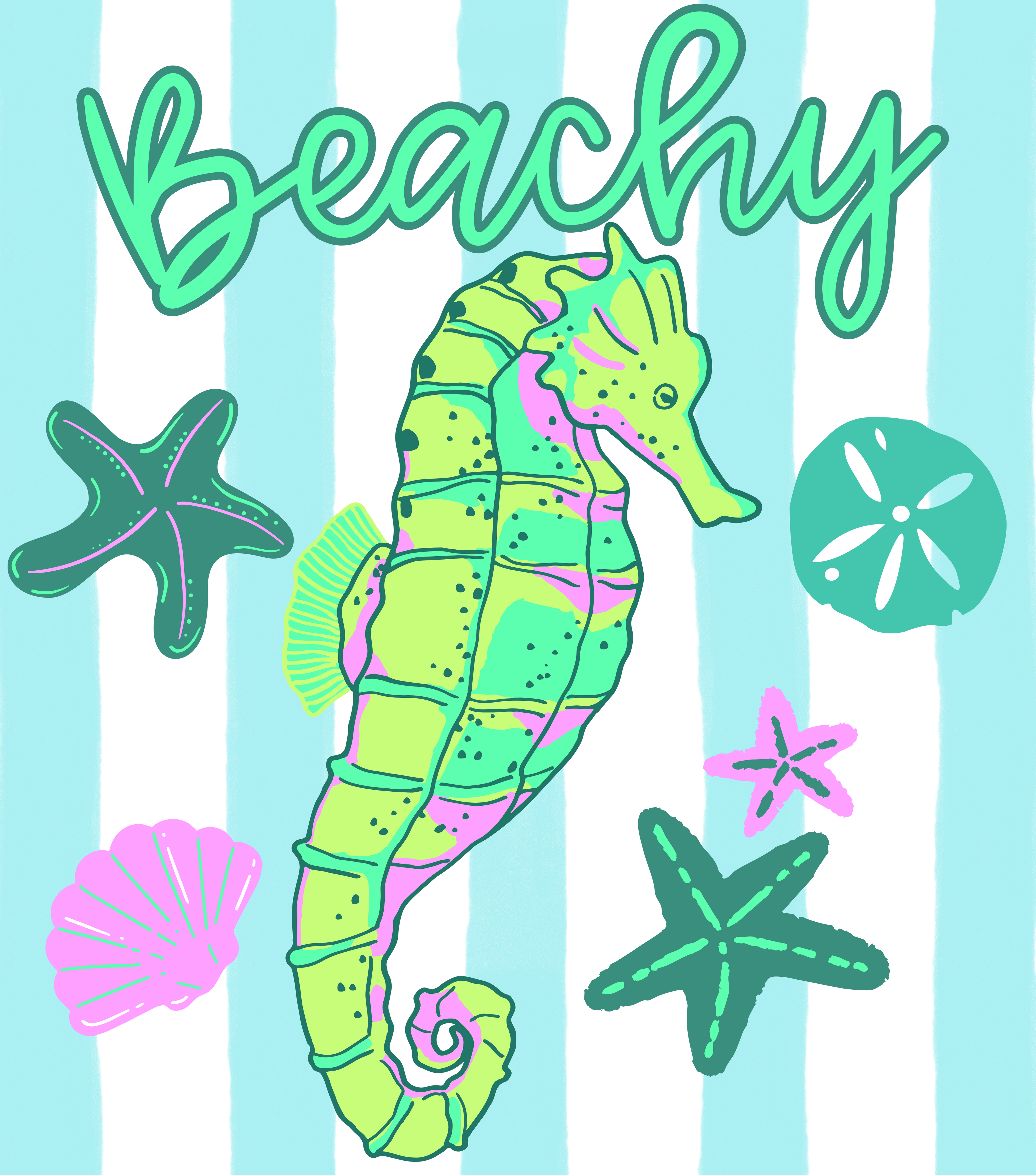 Beachy Seahorse Design Digital PNG